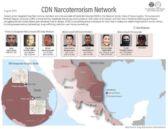 Mapa de alcance del Cartel del Noroeste según los EU. | Departamento del Tesoro de los EU.