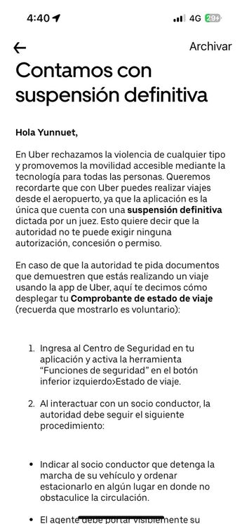 Aviso de Uber a conductores en Cancún / Cortesía