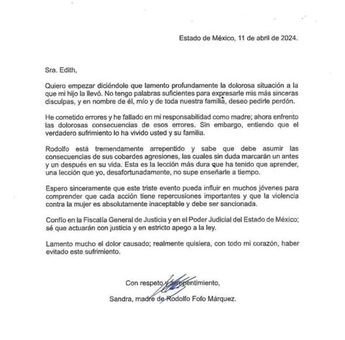 Carta de la mamá de Fofo Márquez a la mujer que golpeó su hijo. Foto: Especial