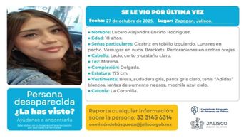 El día de su desaparición Lucero vestía sudadera gris, pants gris claro y tenis Adidas blancos | Fiscalía de Jalisco
