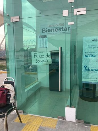 Cajero fuera de servicio anunciado en Banco del Bienestar en Juárez, Nuevo León. | Carlos Ortega