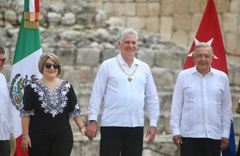 Miguel Díaz-Canel acompañado de su esposa Lis Cuesta Peraza se reunión con López Obrador en Campeche.
