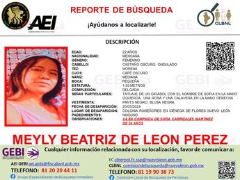 Reporte de búsqueda de Meyly Beatriz de León Pérez. | Cortesía