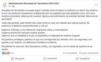 Publicación en Facebook del gobierno de Teocaltiche. | Cortesía