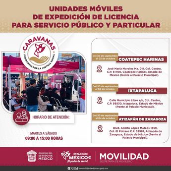 Ubicación de las unidades móviles para licencia de conducir en Edomex | X @Semov_Edomex