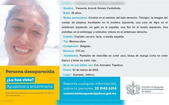 Ficha de búsqueda de Yessenia Araceli Gómez Castañeda  / Comisión de Búsqueda de Personas del Estado de Jalisco