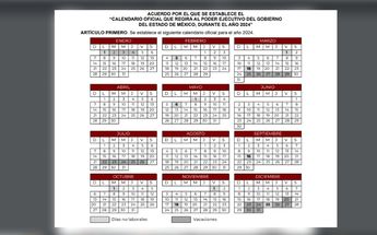 Calendario de días feriados del gobierno del Estado de México / Captura.