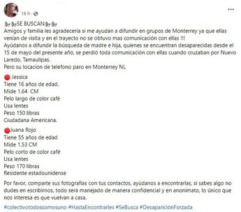 Publicación de una usuaria de redes sociales. Especial