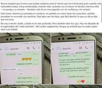La regia publicó varias capturas de pantalla de conversaciones de su novio con su amante. | Especial