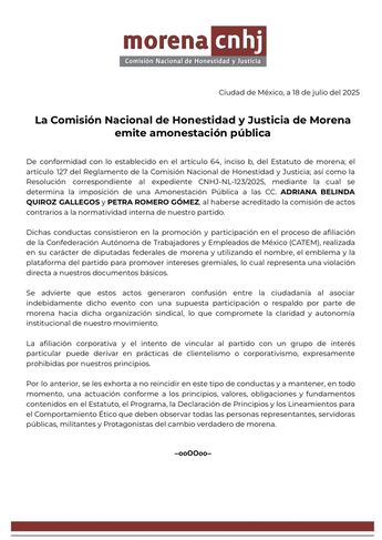 Comunicado CNHJ Morena  | CNHJ Morena