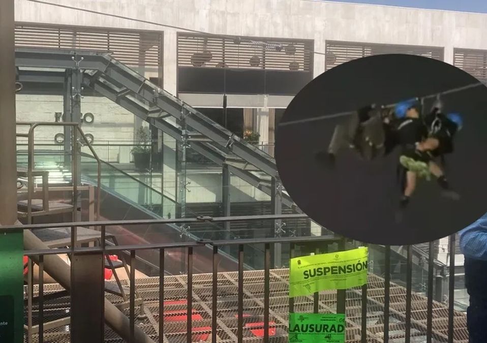 Niños chocan entre sí en tirolesa de plaza comercial en Metepec, Edomex