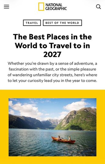 La publicación 'Best of the World' incluye los 27 destinos predilectos para visitar durante 2027 / National Geographic