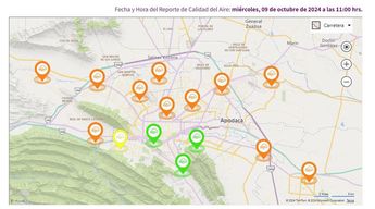 Mapa de la calidad del aire a las 11:00 horas del 9 de octubre. | Cortesía