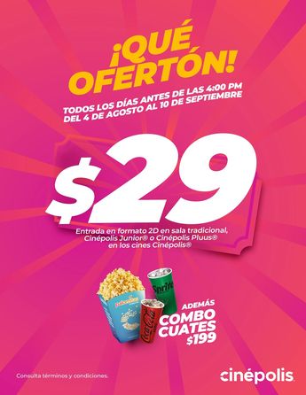 La promoción también tiene un precio especial para el Combo Cuates | Imagen: Cortesía de Cinépolis