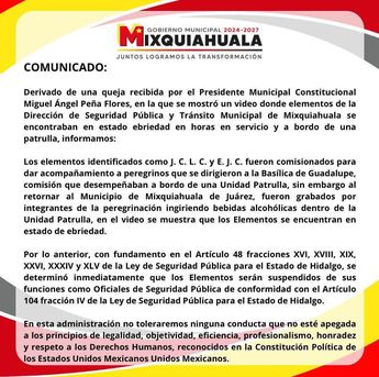 Comunicado del ayuntamiento de Mixquiahuala / Captura