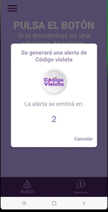 Esto aparecerá en pantalla al solicitar ayuda / Código Violeta a través de Play Store