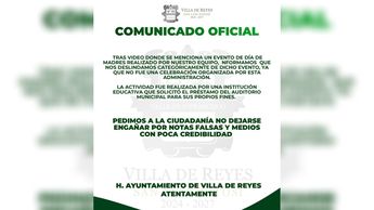 El Ayuntamiento de Villa de Reyes en San Luis Potosí aclaró que no organizó el evento con strippers en el salón de usos múltiples | Especial