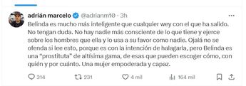 El comentario de Adrián Marcelo sobre Belinda genera críticas por misoginia y se viraliza en minutos