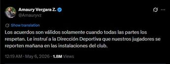 Mensaje de Amaury Vergara contra la Selección Mexicana de Fútbol. | Imagen: Amaury Vergara Z vía X.