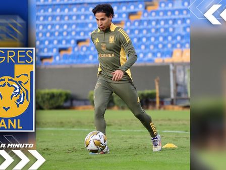 Diego Lainez durante un entrenamiento de Tigres en el 'Volcán' / @TigresOficial