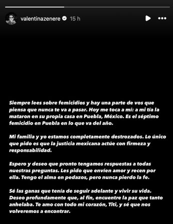 Valentina Zenere pidió justicia a las autoridades mexicanas para que el feminicidio de su tía no quede impune / Especial