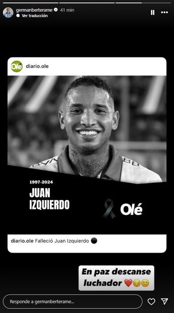 Germán Berterame se manifiesta por la muerte de Juan Izquierdo