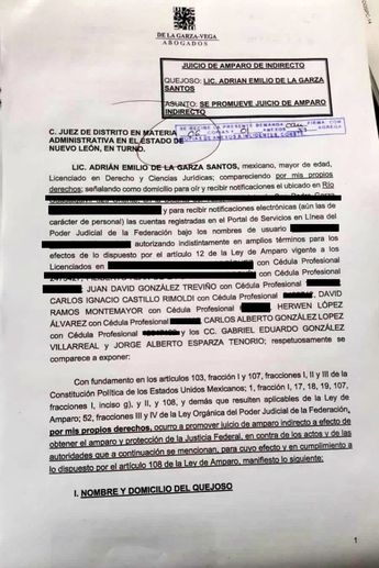 Trámite de amparo de Adrián de la Garza. / Especial