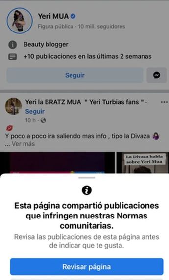 Yeri Mua: Facebook advierte de normas comunitarias al seguirla