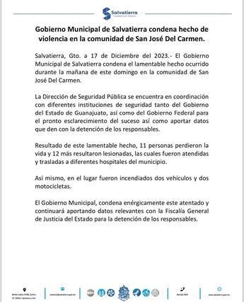 Asesinan a 11 personas en una posada en el municipio de Salvatierra | Comunicado Gobierno de Salvatierra
