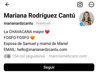 Seguidores de Mariana Rodríguez en Threads / Especial