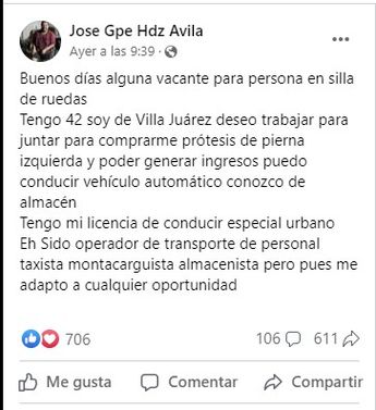 Regio pide trabajo para poder comprarse prótesis de pierna / Especial