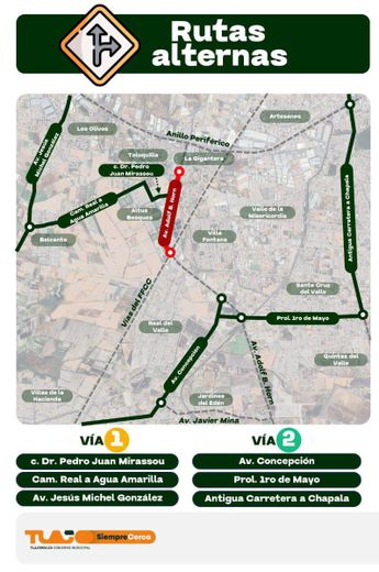 Rutas alternas para evitas tráfico en Adolf Horn. | Gobierno de Tlajomulco