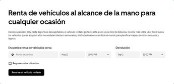Interfaz para rentar un auto en Uber / Captura de pantalla