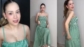 Naomy Villarreal presumió un vestido largo color verde el cual hace notar su embarazo. | Especial