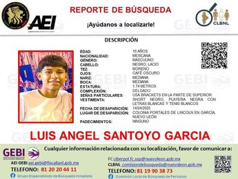 Ficha de búsqueda de Luis Ángel Santoyo García. | Cortesía