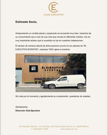 Comunicado de Club Ejecutivo en San Pedro. | Especial