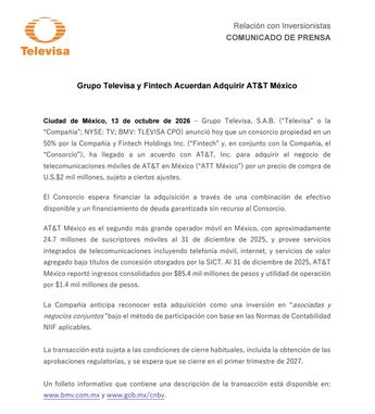 Comunicado oficial de Grupo Televisa. | Televisa