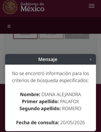 La base de datos del Registro Nacional de Profesionistas del Gobierno de México confirma que no existe una cédula profesional / RNP