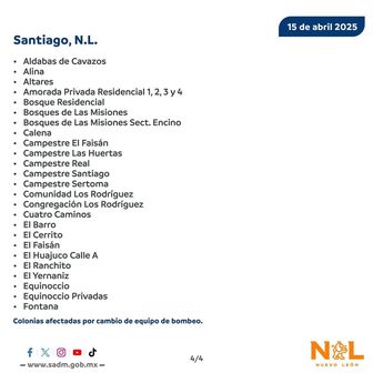 Colonias afectadas en Santiago, Nuevo León. | Especial