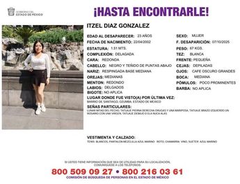 Itzel Díaz fue reportada como desaparecida | Fiscalía Edomex