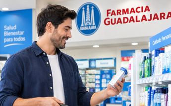 Recreación de una persona haciendo compras en Farmacia Guadalajara.