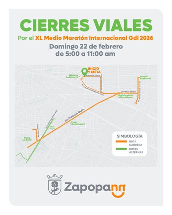 Ruta del Medio Maratón de Guadalajara 2026. | Secretaría de Movilidad y Transporte de Jalisco