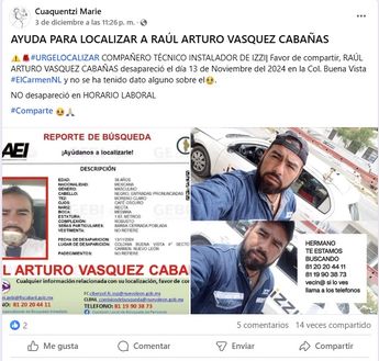 Compañero de Raúl pidió ayuda para localizarlo / Captura de pantalla