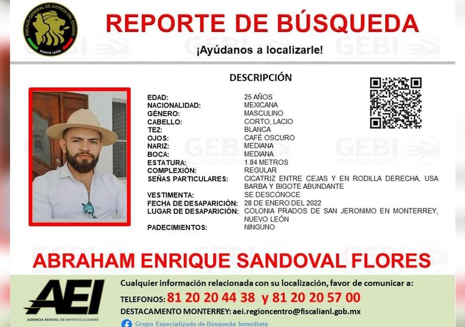 Reportan desaparición de joven regio. / Especial