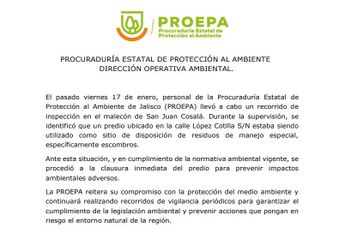 Comunicado oficial de la Procuraduría Estatal de Protección al Ambiente | PROEPA
