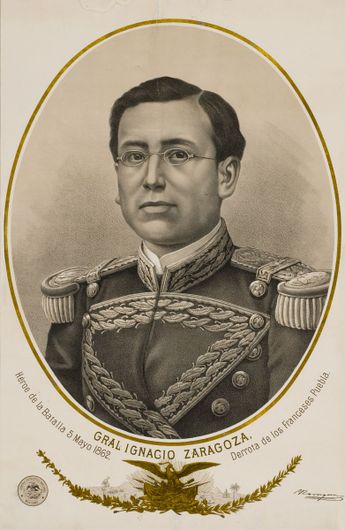 Litografía del General Ignacio Zaragoza (1829- 1862) / Centro Patriótico Nacional Mexicano Siglo XIX / Técnica: Litografía