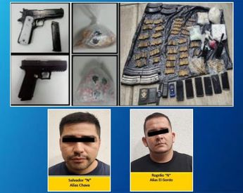 Los detenidos junto a las armas y drogas que portaban | Especial