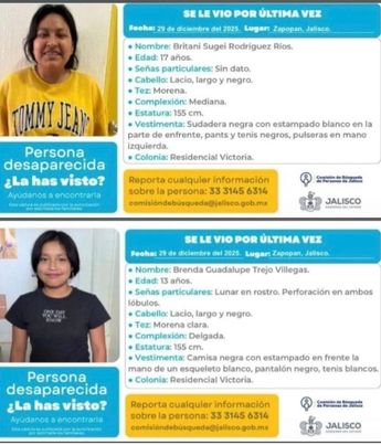 Las menores fueron reportadas como desparecidas a finales del diciembre del 2025 | Fiscalía de Jalisco