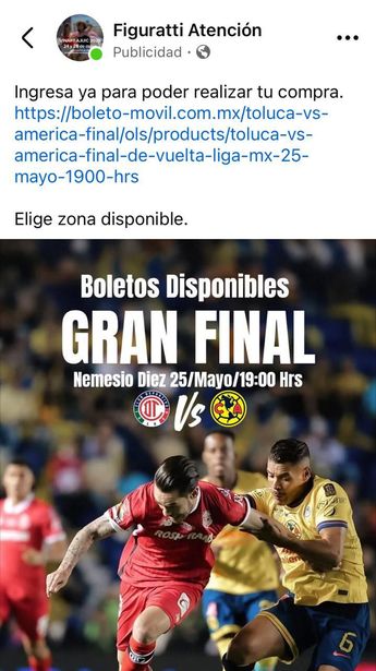 La página de boletos de Toluca y América