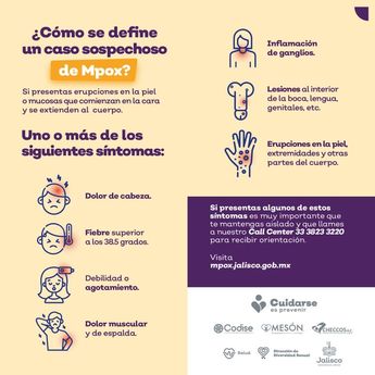 Síntomas de la viruela del mono. | Imagen: Gobierno de Jalisco.